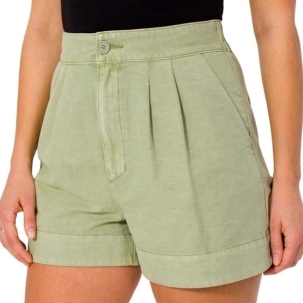 Joie Pleated High Waist Cotton Linen Mom Shorts Women’s M Faded Cactus Green